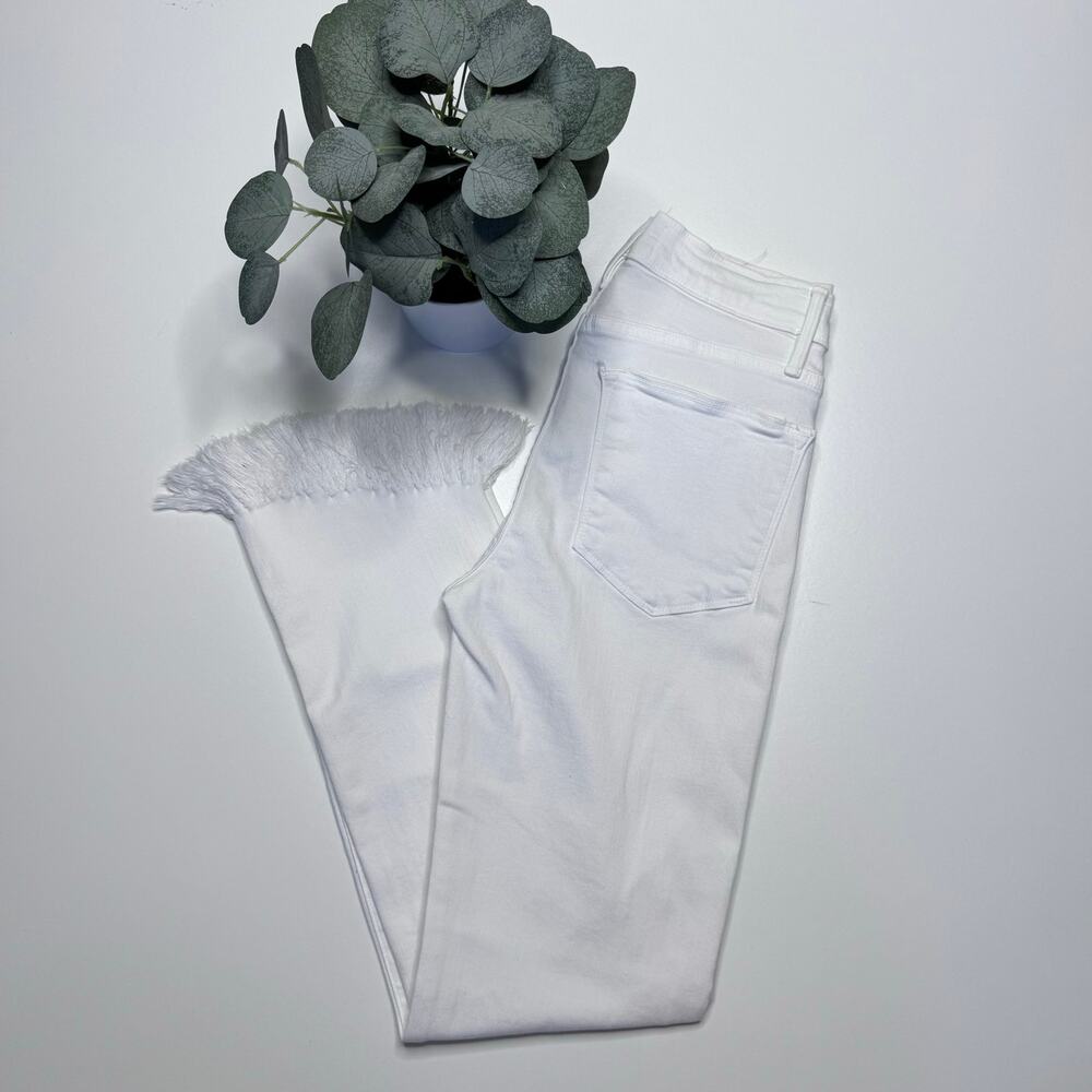 Frame | White Le High Straight Jeans with Cropped Fringe Hem
